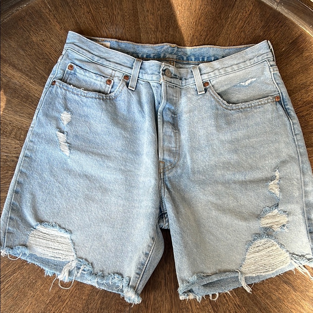 Levi’s Distressed Mid Thigh Denim Shorts